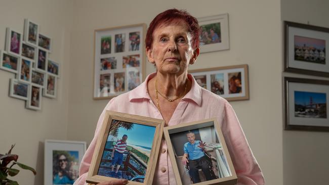 Jan Baulderstone with a photo of her husband, Bruce Isaacs. Picture: Naomi Jellicoe