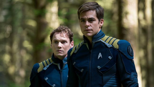 Anton Yelchin and Chris Pine in <i>Star Trek Beyond.</i>