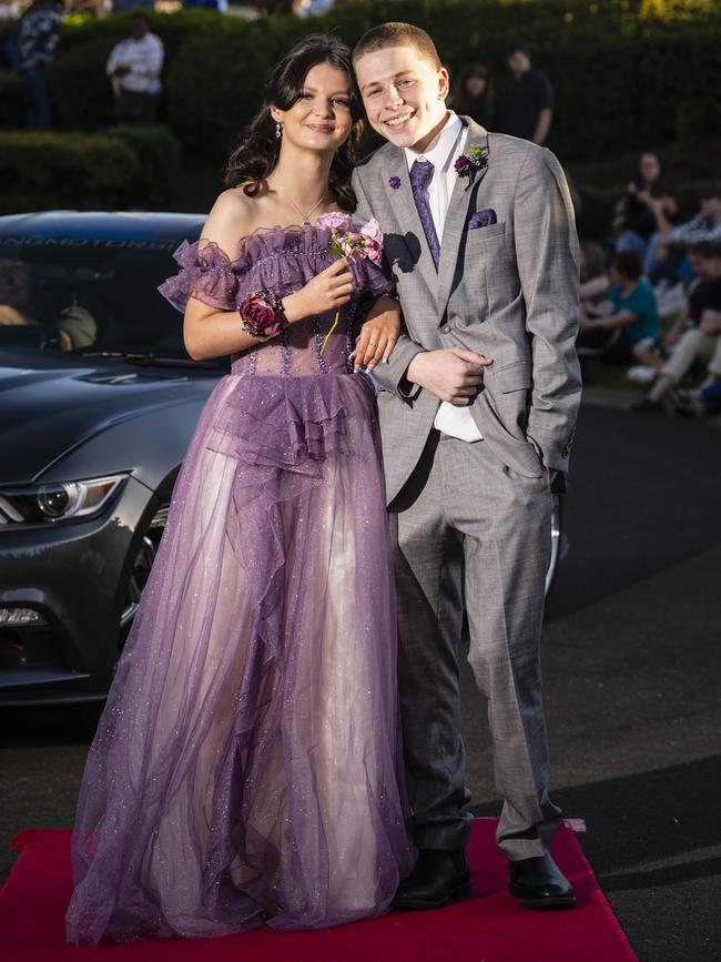 Jesse McMillan and Luke Black arrive at Harristown State High School formal at Highfields Cultural Centre, Friday, November 18, 2022. Picture: Kevin Farmer