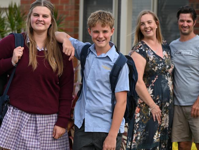 14th of January 2025  - Kate and Kym Alldritt's children Austin, 13 and Jorja, 16, both attend Cardijn College, a Catholic School. Study reveals Adelaide is the most affordable place for a Catholic Education. Happy pics with parents and kids in school uniform. . Naomi Jellicoe