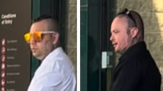 Matthew Rizzo (left) and Toby Elvey, leaving court in Geelong earlier this year.