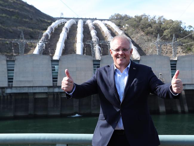 PM Scott Morrison at the announcement of Snowy Hydro 2.0 approval. Picture: KYM SMITH