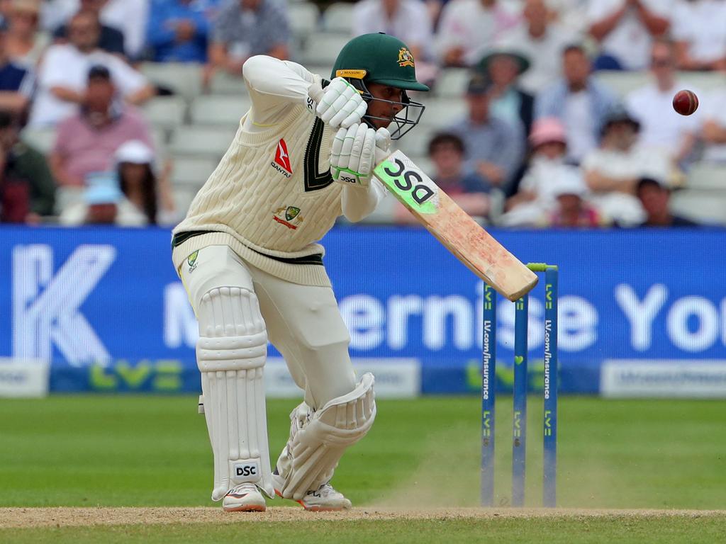 Usman Khawaja smacked England around for a day and a half for an almost chanceless 141. (Photo by Geoff Caddick / AFP)