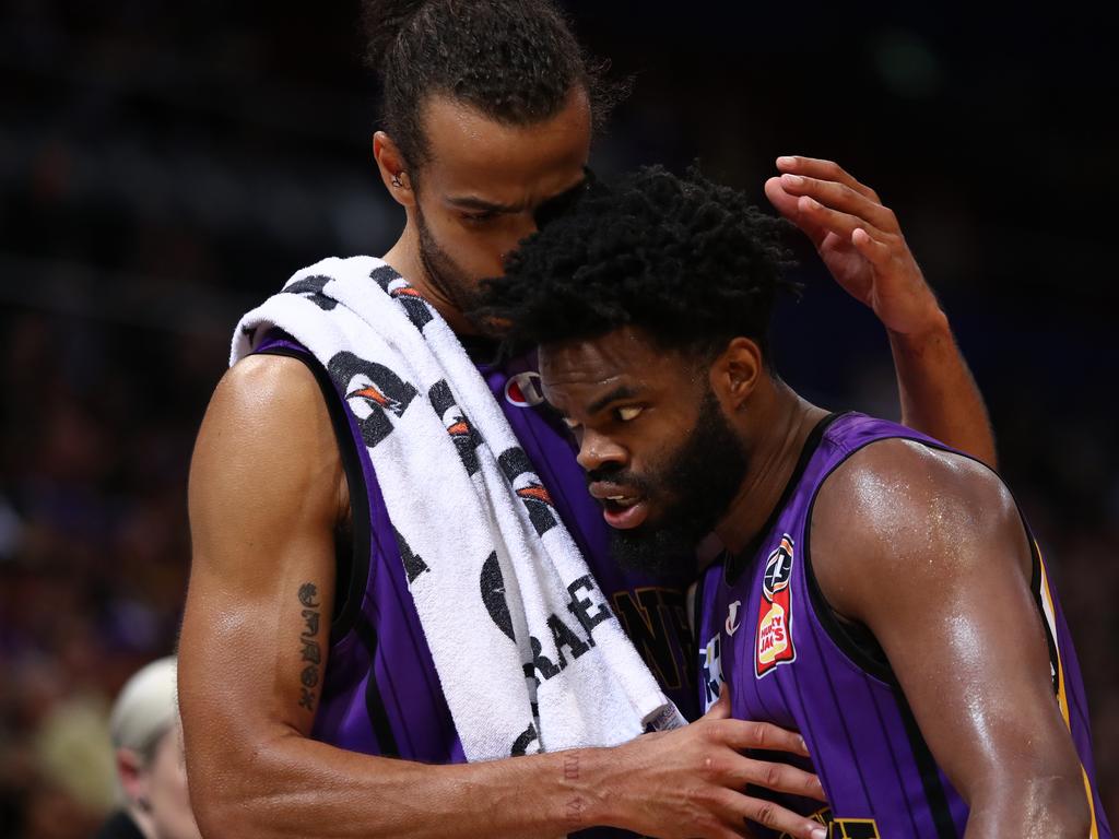 Xavier Cooks and Derrick Walton Jr celebrate another Kings grand final appearance. Picture: Jason McCawley/Getty Images