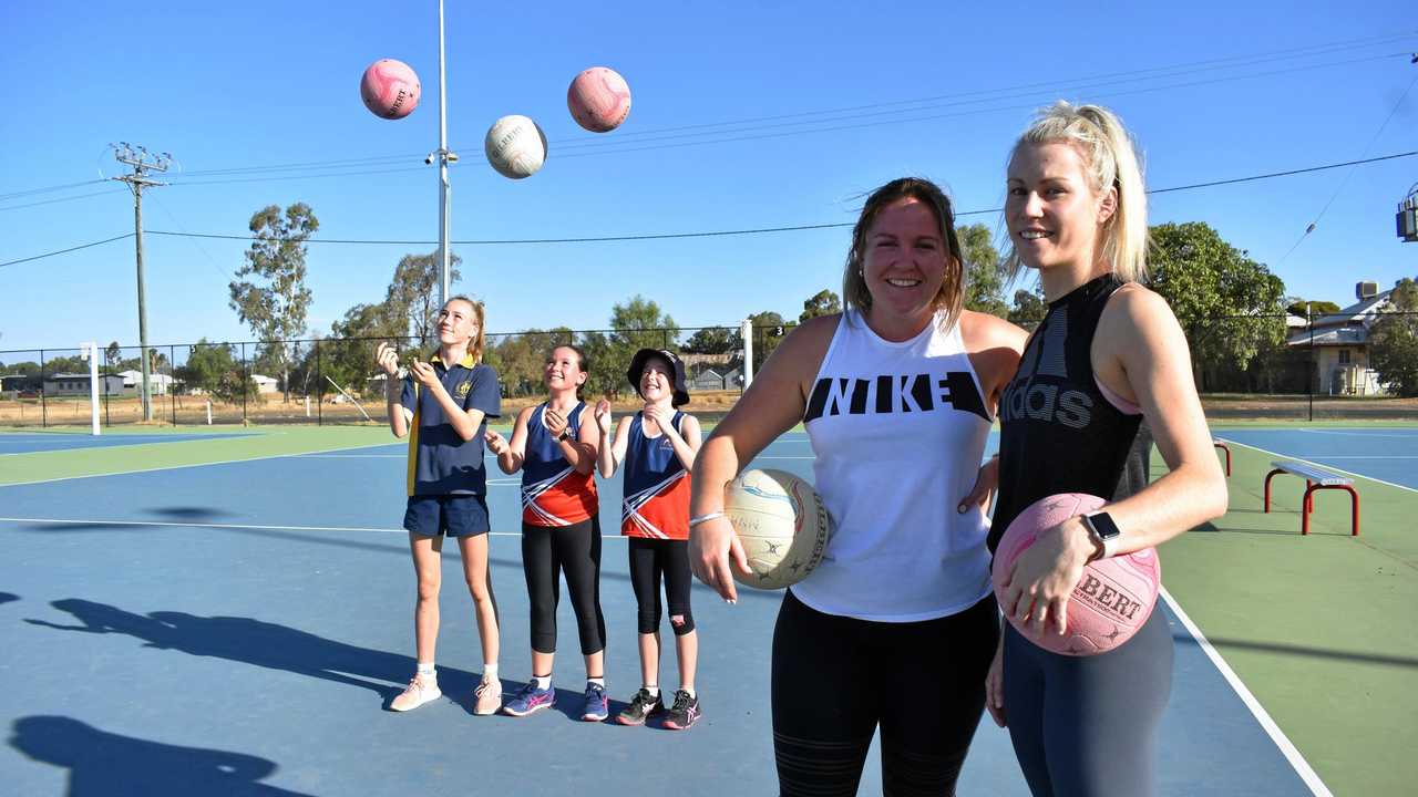 NETBALLERS: Jorjee Laverty, Charlee Shepherd, Sophie Pollock, Emma Hall and Jayde Laverty all hit the courts at Maranoa Netball. Picture: Jorja McDonnell