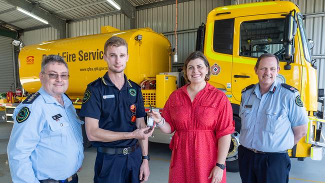 Fire and Disaster Recovery Minister Nikki Boyd presents a 12,000-litre tanker assigned to the Bowen Delta Rural Fire Brigade. Picture: Monique Gordon.