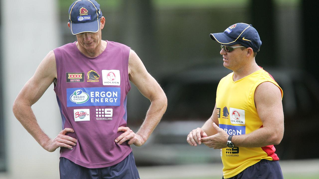 Wayne Bennett and Kevin Walters in 2005. Picture: Peter/Wallis