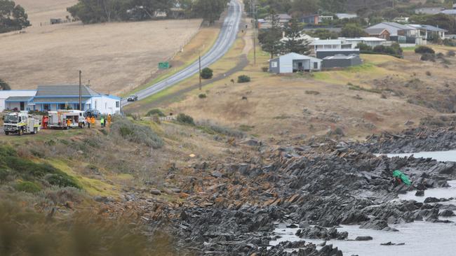 The scene of the crash. The truck left the road and ended up down at the shoreline.