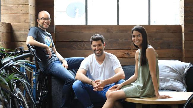 Canva co-founders Cameron Adams, Cliff Obrecht and Melanie Perkins.