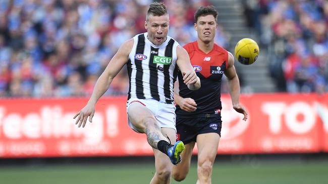 Jordan De Goey was on fire for the Magpies. Picture: AAP Images