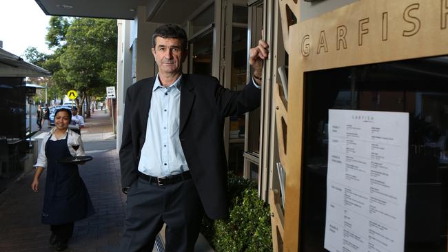 Mark Scanlan outside his Garfish Seafood Restaurant in Kirribilli, Sydney. Picture: James Croucher