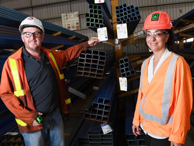 InfraBuild Steel Centre Darwin has announced the appointment of Amanda Charalambous as the companyÃs new Northern Territory State Manager  standing with Barry Duthie previous Branch Manager . Picture KATRINA BRIDGEFORD.