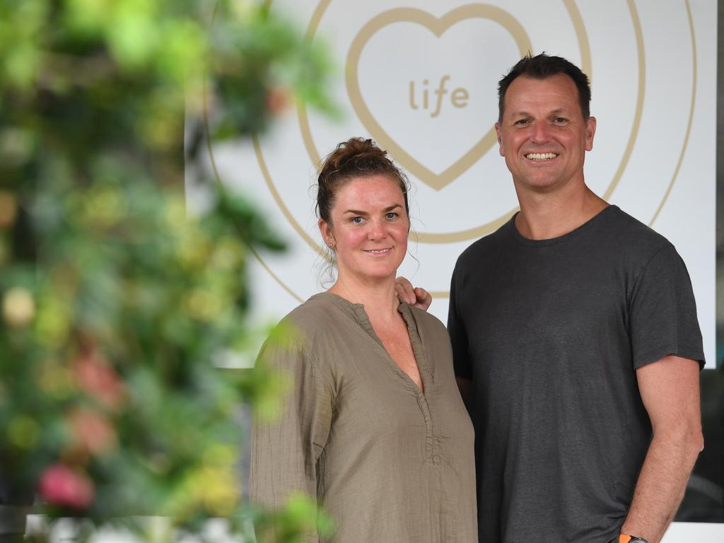 Phil Goodwin with architect Ferique Beach-Brown at BodyMindLife yoga and pilates in Byron Bay before coronavirus restrictions halted the project. Picture: News Regional Media