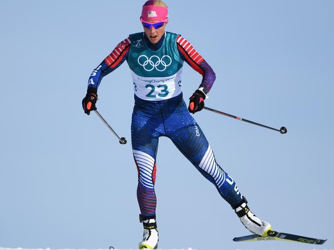 PYEONGCHANG-GUN, SOUTH KOREA - FEBRUARY 15:  Kikkan Randall of the United States skis during the Cross-Country Skiing Ladies' 10 km Free on day six of the PyeongChang 2018 Winter Olympic Games at Alpensia Cross-Country Centre on February 15, 2018 in Pyeongchang-gun, South Korea.  (Photo by Matthias Hangst/Getty Images)