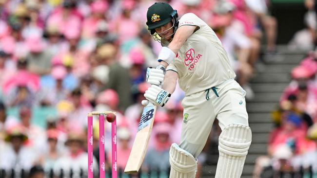 Steve Smith plays a shot during his innings of 38 against Pakistan