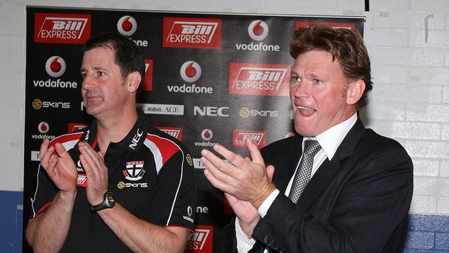 Ross Lyon and Rod Butterss during his tenure as St Kilda President