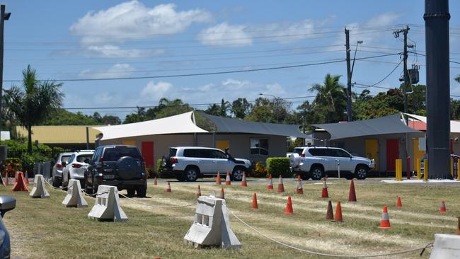 Cars line up at Mackay’s drive-through Covid-19 testing site. Picture: Lillian Watkins