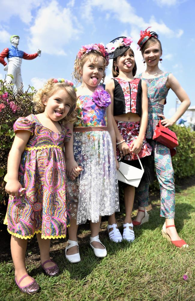 Izannah Ronayne, 3, Ivyanna Ronayne, 7, Lucinda Ronayne, 10, and Evangelina Ronayne, 13, being a little silly at the Chief Minister's Cup Day at the Darwin Turf Club on Saturday, July 15.