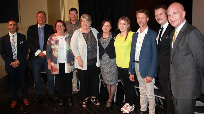 The Huon Valley Council when it was newly elected in 2018 with now Premier Peter Gutwein and former general manager Emilio Reale. Pic: Huon Valley Council