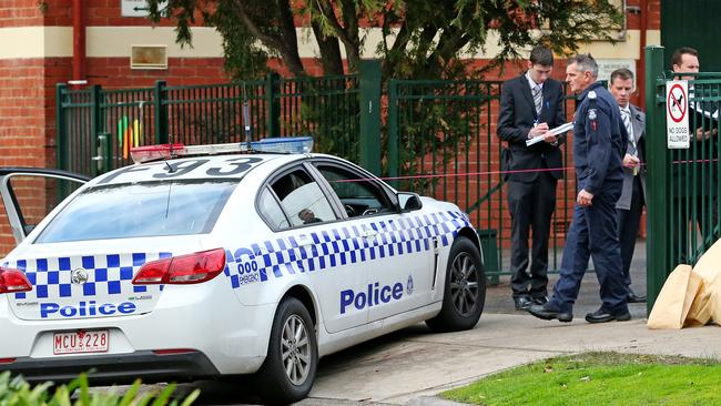 The scene were a police officer was shot after attempting to pull over a car in Robinson Street, Moonee Ponds. Picture: Mark Stewart