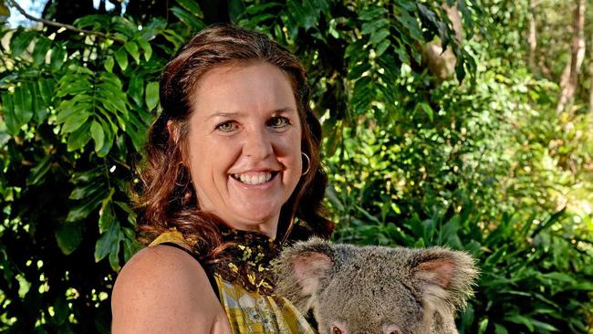 Team Koala president Jenny Hayes with a Koala at Currumbin Wildlife Sanctuary. Picture: Blainey Woodham