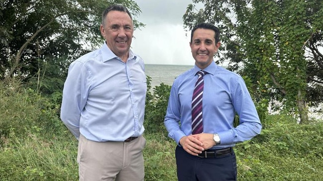 The LNP's Cook candidate, David Kempton and Opposition Leader, David Crisafulli near Wangetti Beach. Picture: Samuel Davis