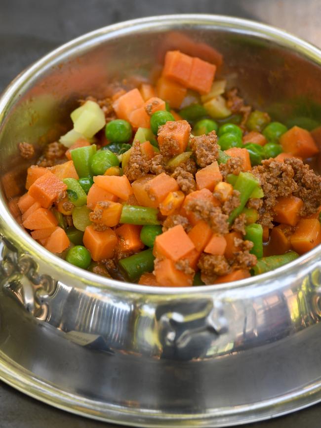 Beef and vegetables – canine cuisine. Picture: Tricia Watkinson