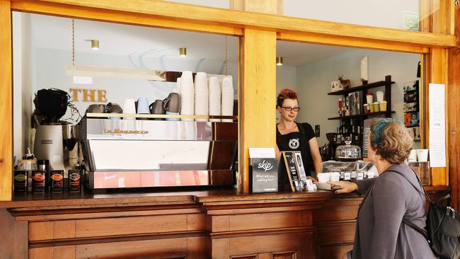 Barista Kim Davis pulling shots in The Stagg cafe, which is directly across the road from the new UTAS city accommodation. Picture: MATHEW FARRELL