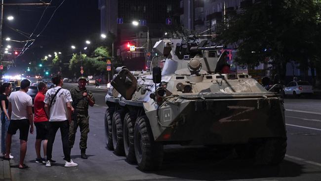 An armoured personnel carrier is seen on a street of the southern city of Rostov-on-Don, Russia June 24, 2023. REUTERS/Stringer