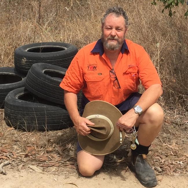 TIDY's Dave Dudley in front of a tyre dump at Black River. Picture: Supplied.