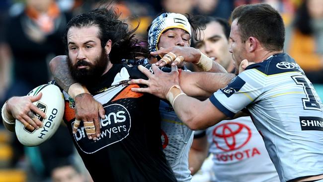 Aaron Woods is among the Wests Tigers stars coming off-contract. Picture: Gregg Porteous