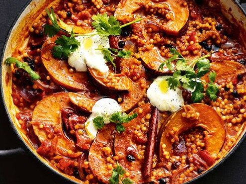 Pumpkin and pearl couscous tagine.