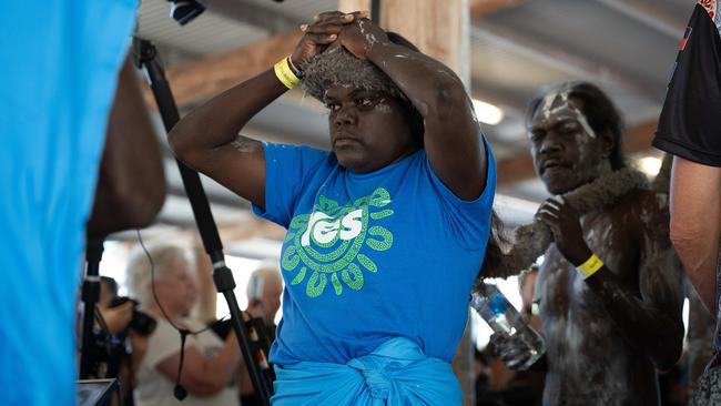 Ceremonial opening of Garrtjambal Auditorium bringing in Guwak, the Ancestral Nightbird dance at the Garma Festival 2023. Picture: Pema Tamang Pakhrin