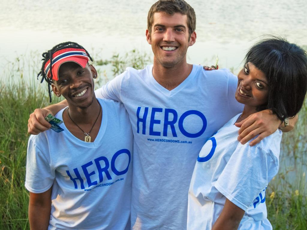 Dustin Leonard (centre) is the CEO of HERO Condoms.