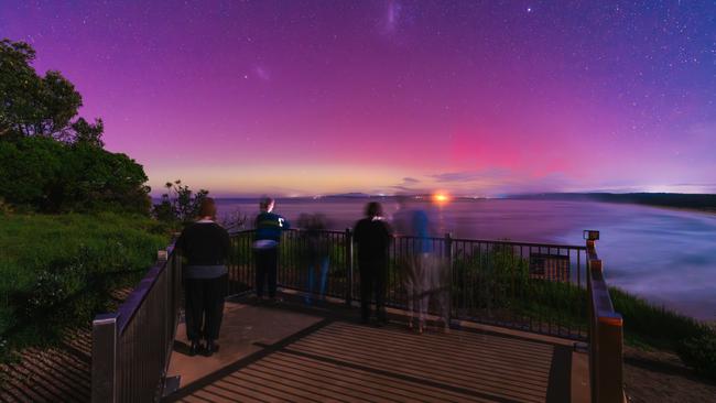 The sky was lit up beautifully at Broulee Headland on Sunday night.