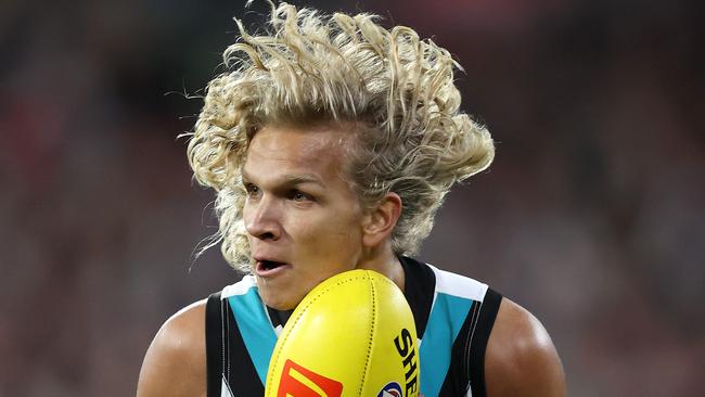 MELBOURNE, JULY 1, 2023: AFL Football Round 16 - Essendon V Port Adelaide at the MCG. Quinton Narkle of the Power  in action. Picture: Mark Stewart