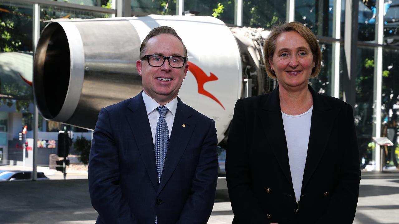 Qantas boss Alan Joyce with incoming CEO Vanessa Hudson in Sydney last month. Picture: Gaye Gerard