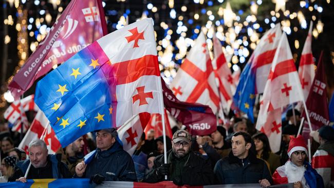 Georgian citizens protest against the government's decision to suspend European membership talks in Tbilisi, Georgia, on December 28, 2024. Picture: Getty