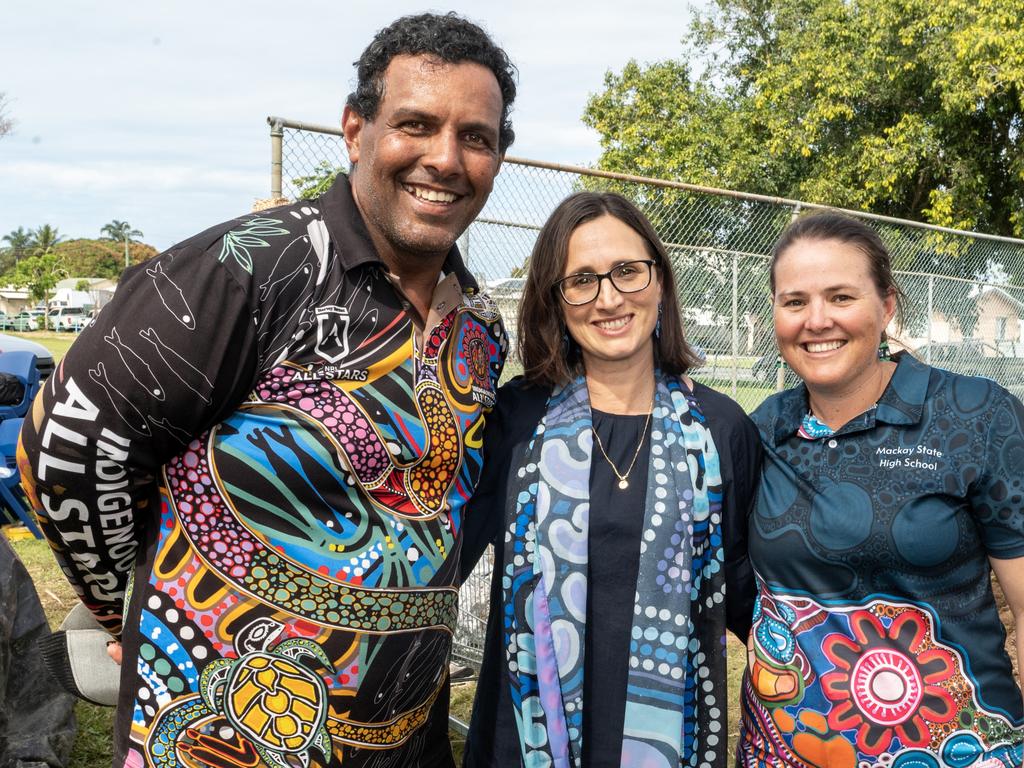 James Baira, Mrs Felicity Roberts (Principal) and Cicely Baira at Mackay State High School Friday 21 July 2023 Picture: Michaela Harlow