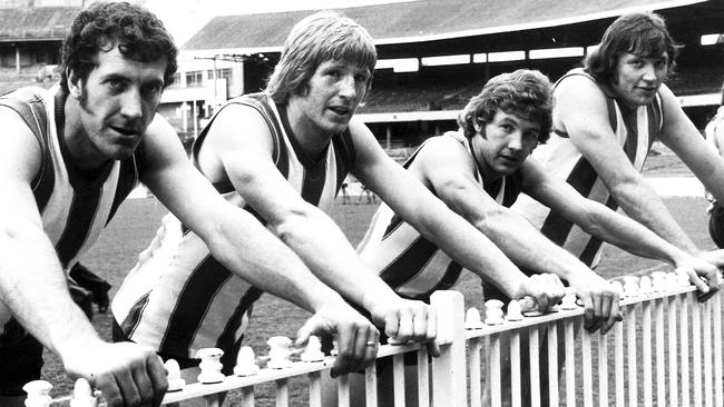 North Melbourne recruits from the Ovens and Murray league, from left, Phil Baker, Gary Cowton, Peter Chisnall and Mick Nolan.