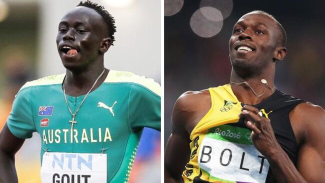 Gout Gout and Usain Bolt. Photos: Twitter/Phil Hillyard