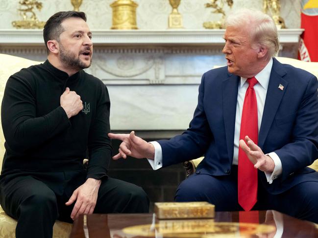 US President Donald Trump and Ukraine's President Volodymyr Zelensky started shouting at each other during their meeting in the Oval Office of the White House in Washington, DC. Picture: AFP