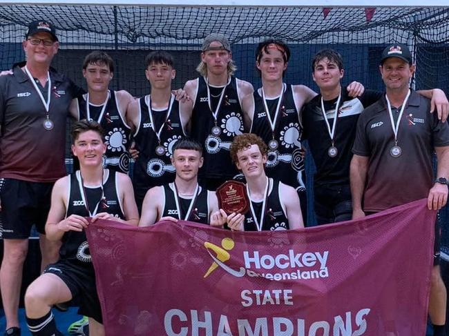 The Mackay boy's U18 indoor hockey team that won the state championships. Picture: Mackay hockey player and coach development Facebook.