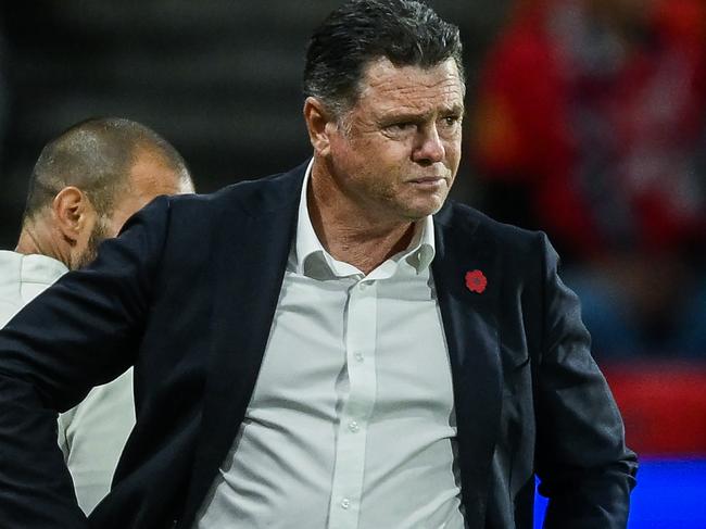 ADELAIDE, AUSTRALIA - NOVEMBER 09: Carl Veart  coach of Adelaide United  during the round four A-League Men match between Adelaide United and Western United at Coopers Stadium, on November 09, 2024, in Adelaide, Australia. (Photo by Mark Brake/Getty Images)