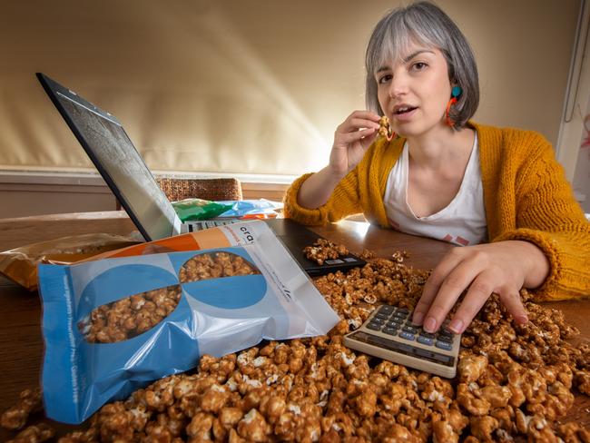 Katherine Verondais, 37, runs her own popcorn business Crackle Corn. Picture: Tony Gough