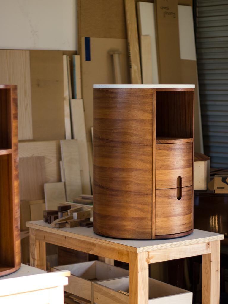 Custom designed bedside table made on commission by Lee Sinclair furniture in Brisbane.