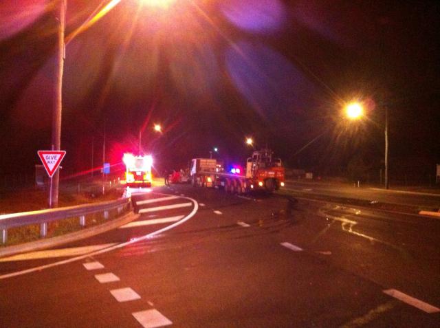 Emergency services at the scene of a fatal crash on the Warrego Hwy east of Toowoomba.