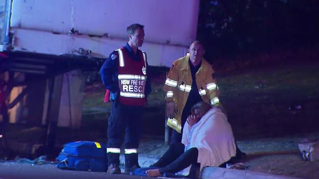 The vehicle’s bonnet was caught under the semi trailer and left the car in shocking a condition. Picture: Oceania productions