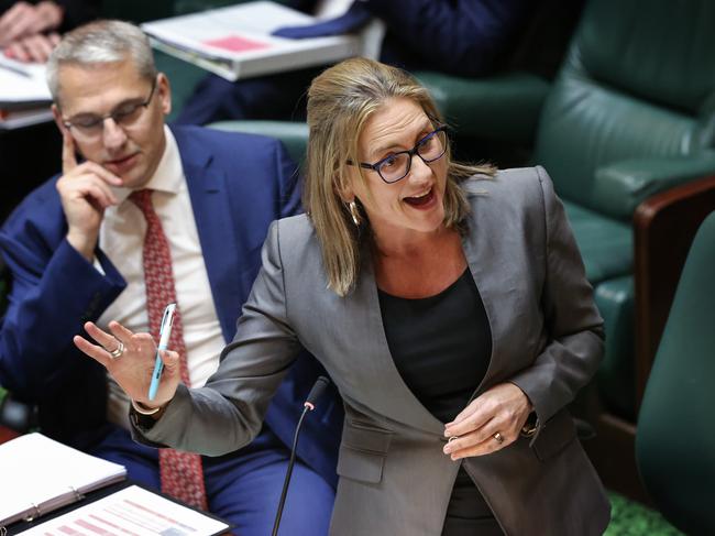 Deputy Premier of Victoria Jacinta Allan being  grilled about the Commonwealth Games cancelation.                       Picture: David Caird