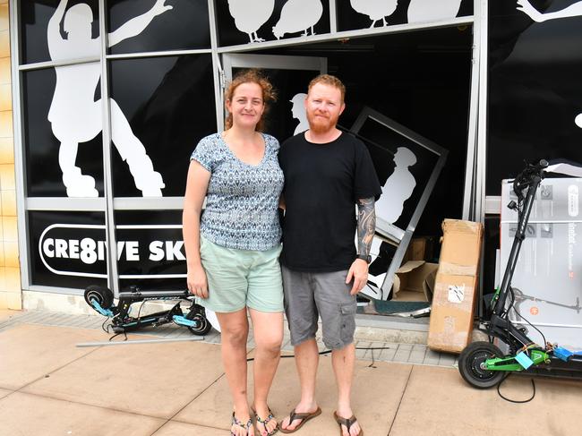 Cre8ive Sk8 owners Femke and Nick Wilson following the first ram raid. Picture: Evan Morgan